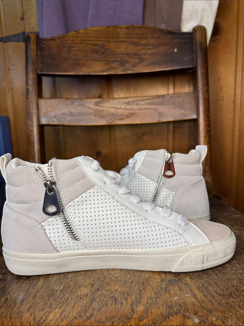 Vintage Havana Cream & Blush High-Top Sneakers with Metallic Star - Picture 6 of 11